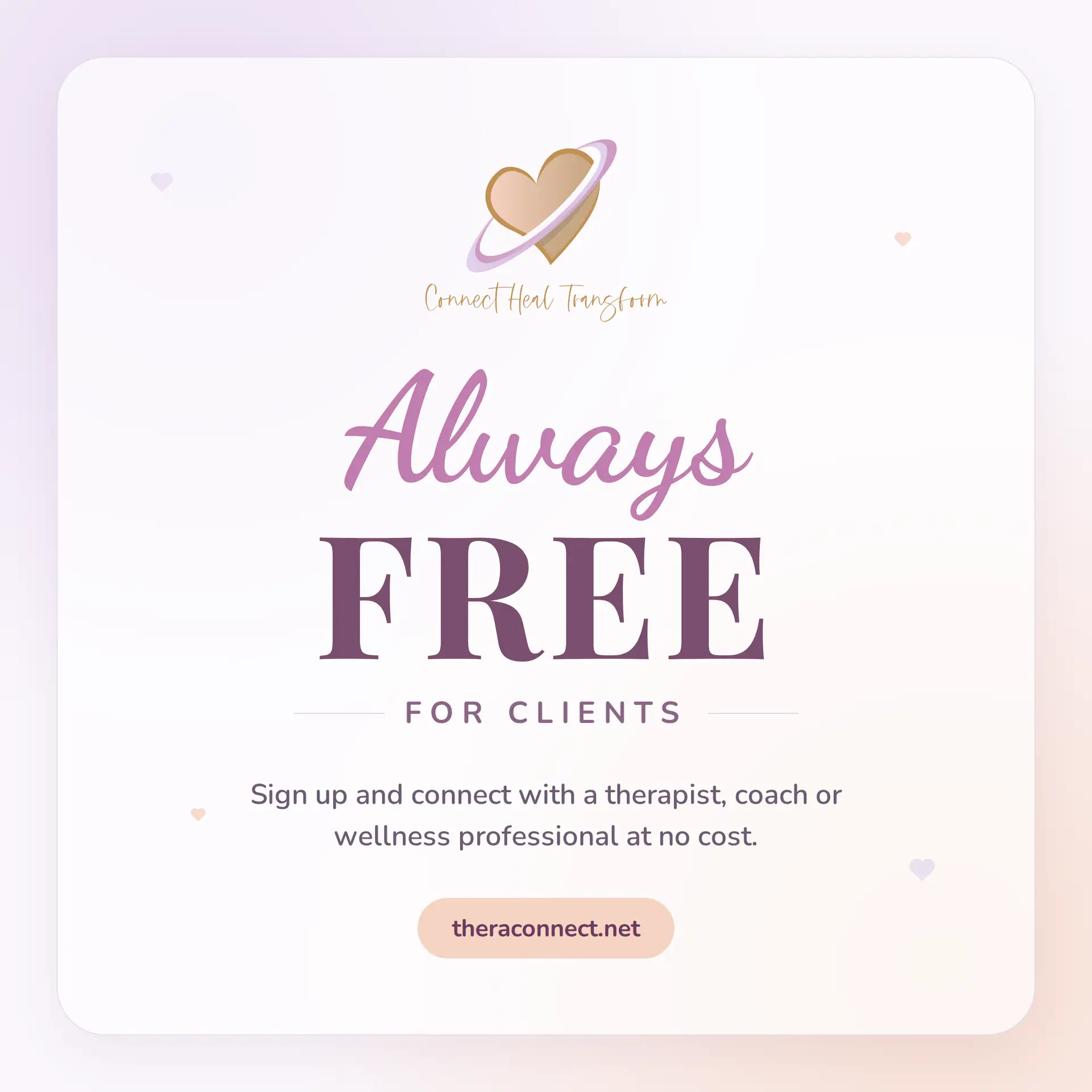 Find A Therapist Online TheraConnect is always free for clients