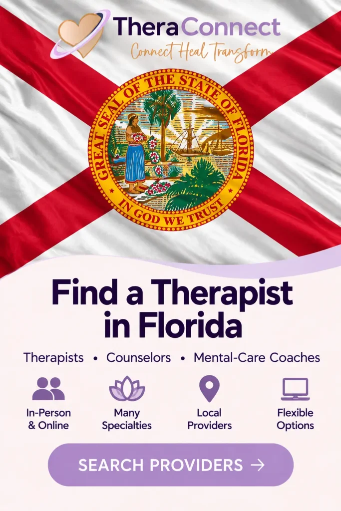 Find a Therapist in Georgia: How to Find the Right Mental-Care Provider theraconnect florida therapist search poster